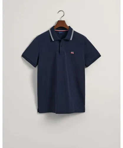 Gant Mens Contrast Collar Polo Shirt in Blue Cotton
