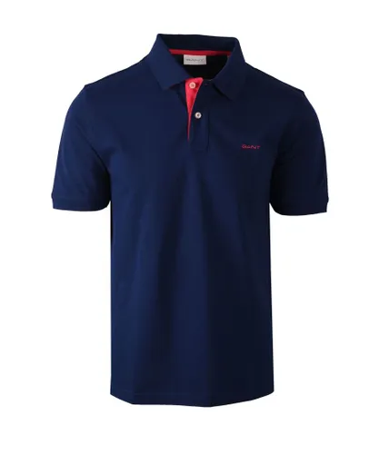 Gant Mens Contrast Collar Ss Polo Shirt Persian Blue