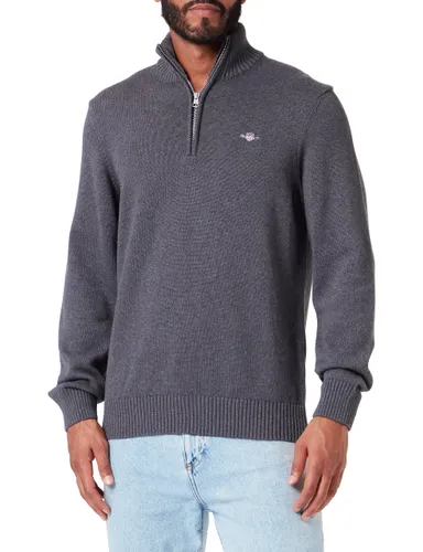 GANT Mens Cotton Half Zip Cream Sweater Charcoal