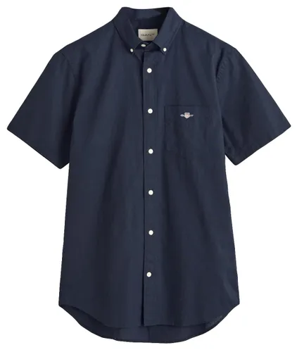 GANT Mens Cotton Linen Short Sleeve Shirt Evening Blue
