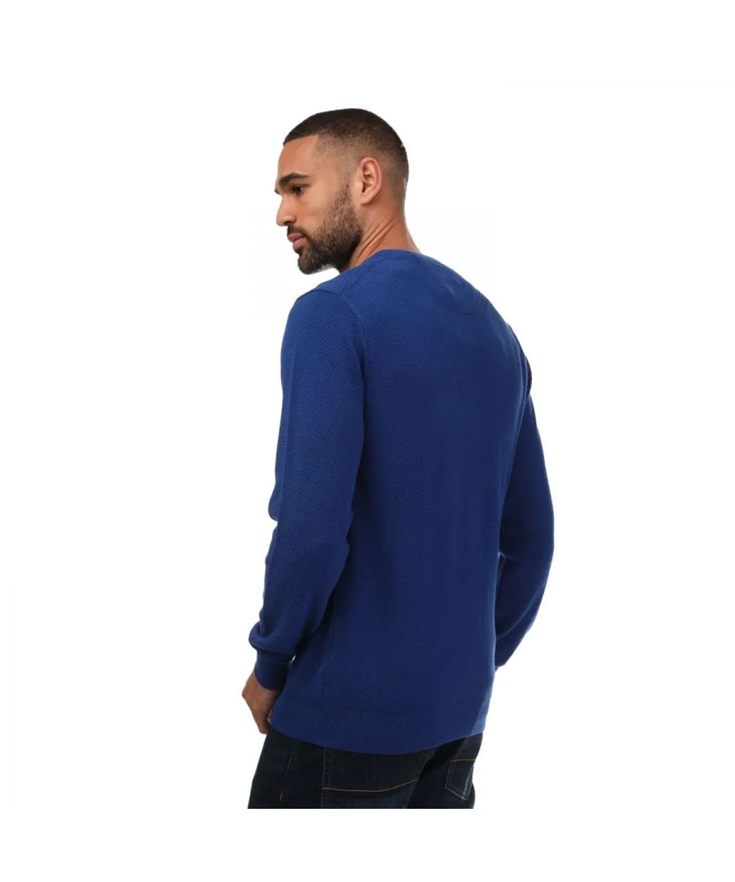 Gant Mens Cotton Pique Crew Neck Sweatshirt in Blue