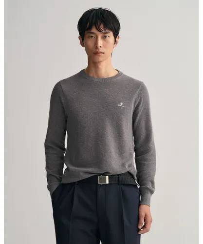 Gant Mens Cotton Pique Crewneck Sweatshirt in Grey