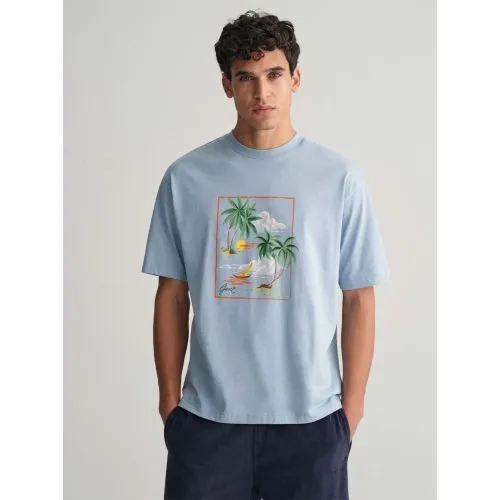 GANT Mens Dove Blue Hawaii Print Graphic T-Shirt