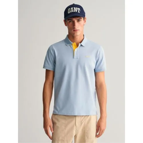 GANT Mens Dove Blue Regular Fit Contrast Pique Polo Shirt