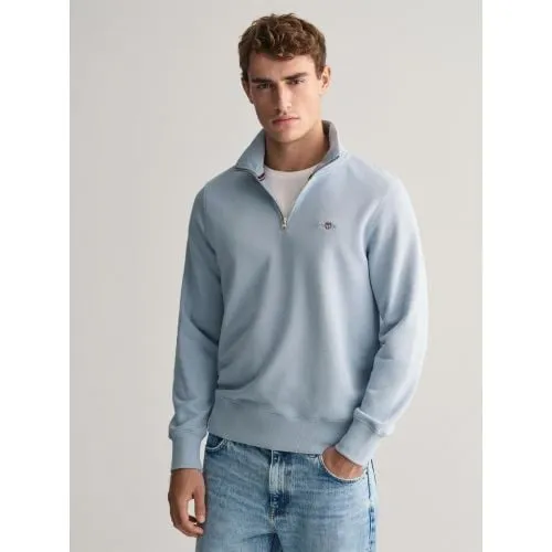 GANT Mens Dove Blue Regular Fit Shield Logo Half Zip Sweatshirt