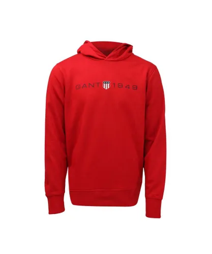 Gant Mens Graphic Printed Hoodie in Red Cotton