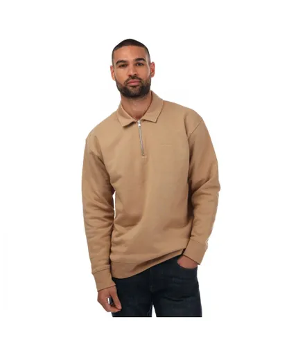 Gant Mens Icon Half-Zip Sweatshirt in Beige Cotton