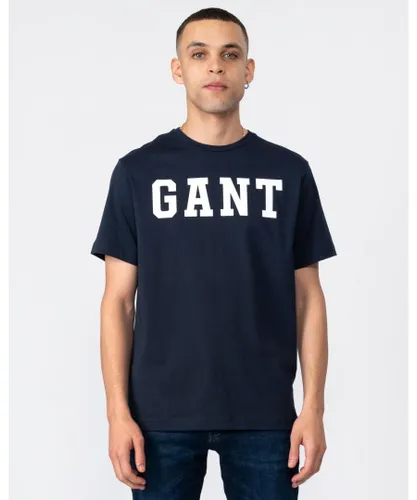 Gant Mens Large Logo Short Sleeve T-Shirt - Navy
