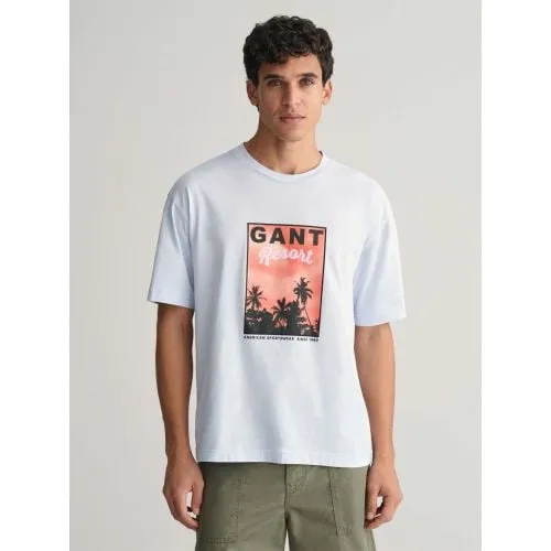 GANT Mens Light Blue Washed Graphic T-Shirt