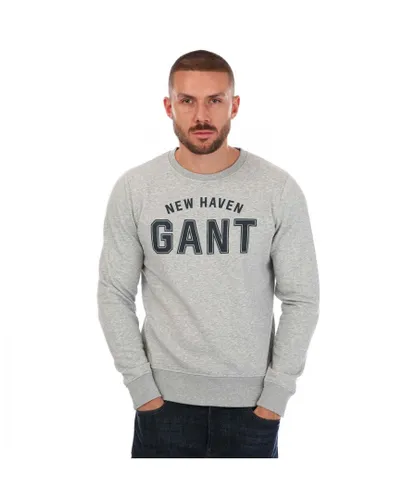 Gant Mens Logo Crew Neck Sweatshirt in Grey Marl Cotton