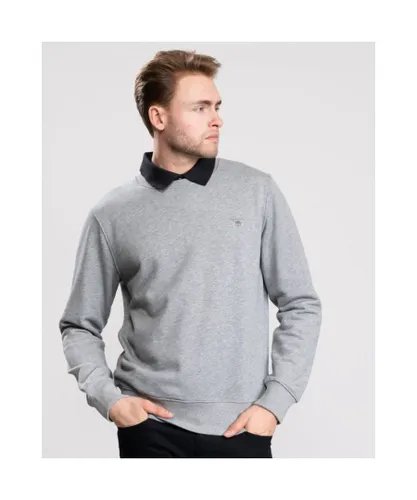 Gant Mens Original Crew Neck Sweatshirt - Grey Cotton