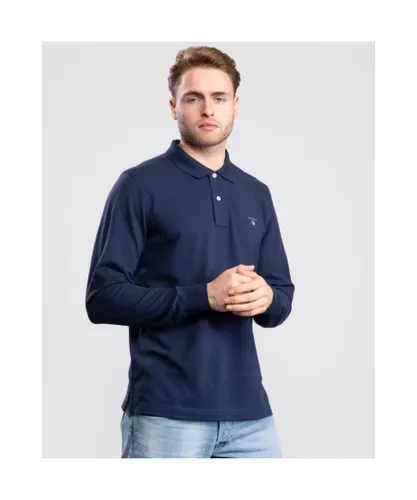 Gant Mens Original Pique LS Rugger Polo Shirt in Navy - Blue Cotton