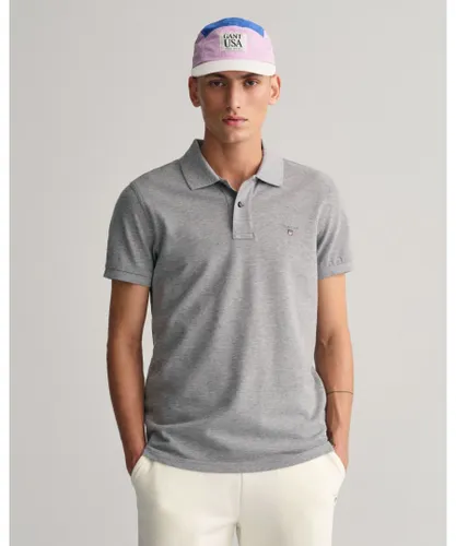 Gant Mens Original Slim Fit Pique Polo Shirt in Grey Cotton