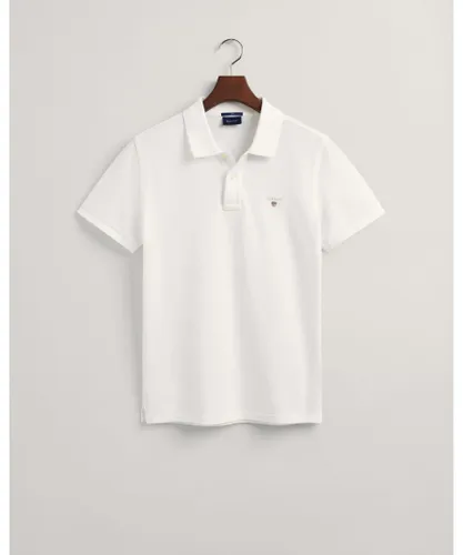 Gant Mens Original Slim Fit Pique Polo Shirt in White Cotton