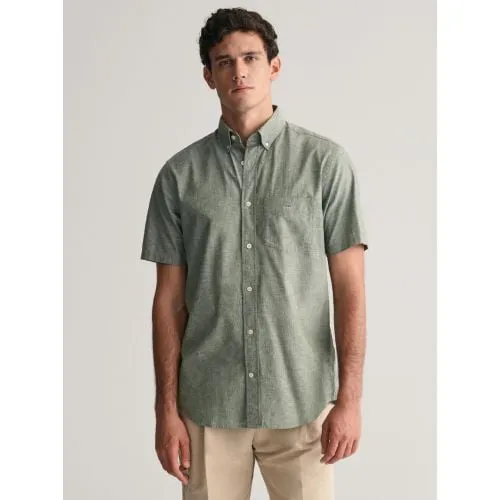 GANT Mens Pine Green Regular Fit Cotton Linen Shirt