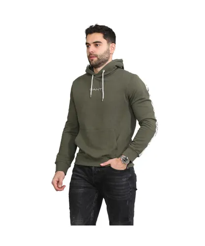 Gant Mens Pullover Striped Hoodie - Green Cotton