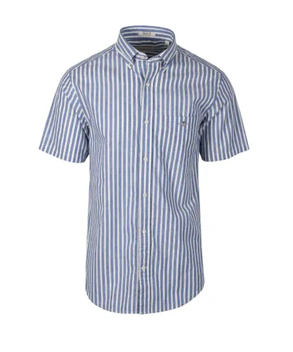 Gant Mens Reg Cotton Linen Stripe Ss Shirt Rich Blue