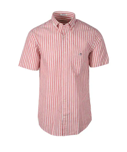 Gant Mens Reg Cotton Linen Stripe Ss Shirt Sunset Pink