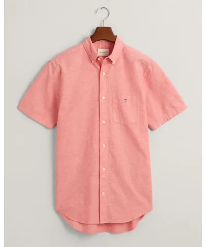 Gant Mens Regular Fit Cotton Linen Short Sleeve Shirt - Pink