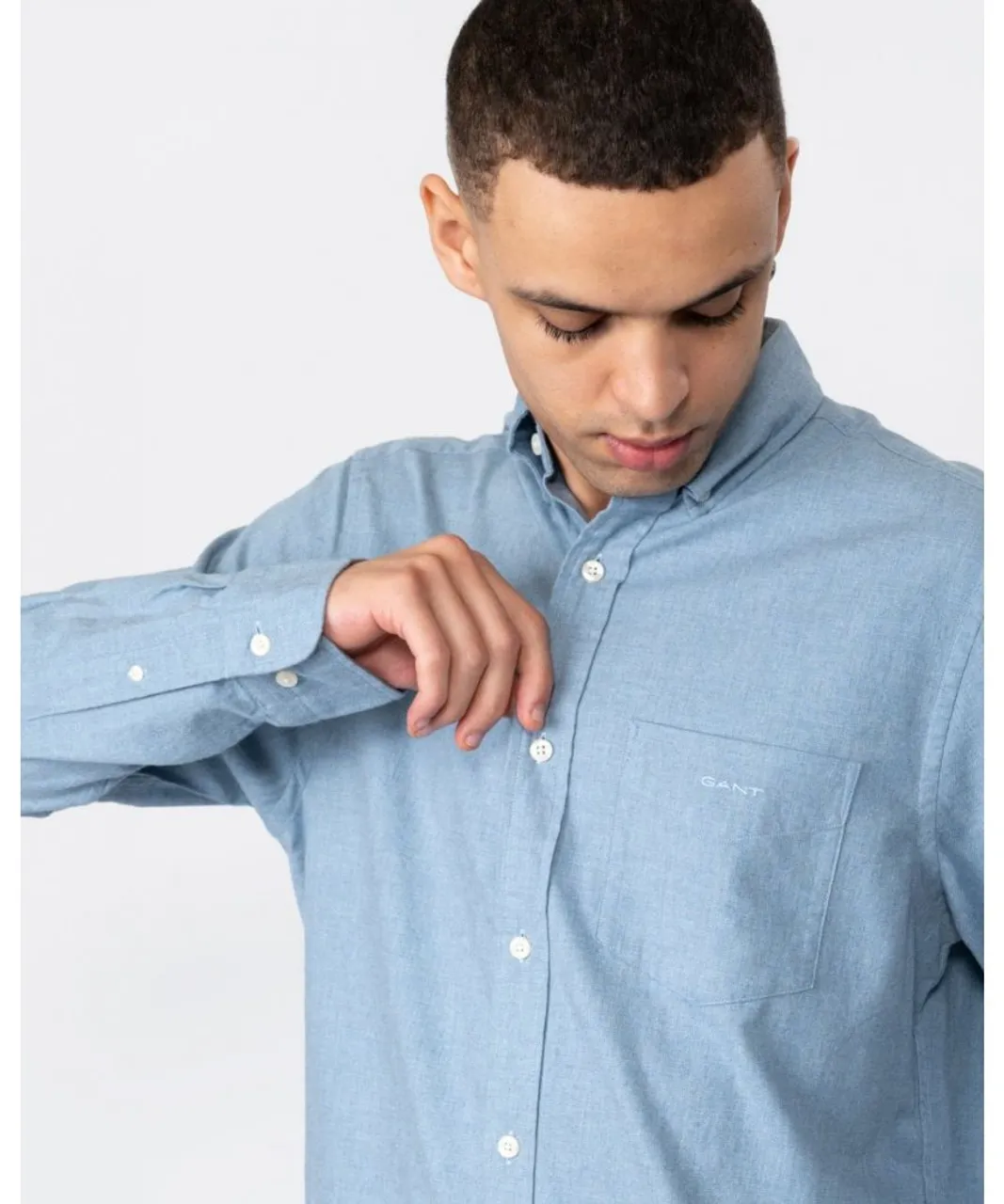 Gant Mens Regular Fit Flannel Melange Shirt - Blue