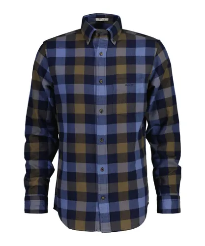 Gant Mens Regular Fit Herringbone Flannel Checked Shirt in Blue Cotton