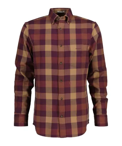 Gant Mens Regular Fit Herringbone Flannel Checked Shirt in Red Cotton