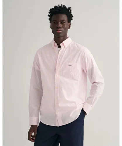 Gant Mens Regular Fit Long Sleeve Poplin Gingham Shirt - Pink