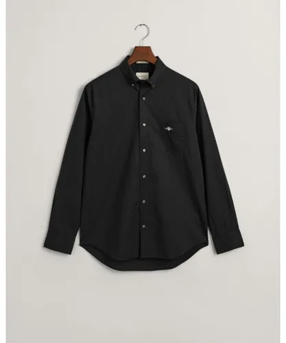 Gant Mens Regular Fit Long Sleeve Poplin Shirt - Black Cotton