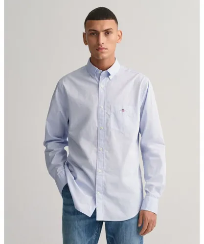 Gant Mens Regular Fit Long Sleeve Poplin Shirt - Blue Cotton