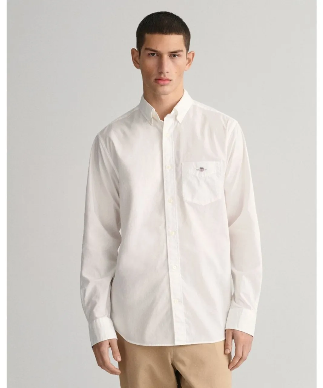 Gant Mens Regular Fit Long Sleeve Poplin Shirt - White Cotton