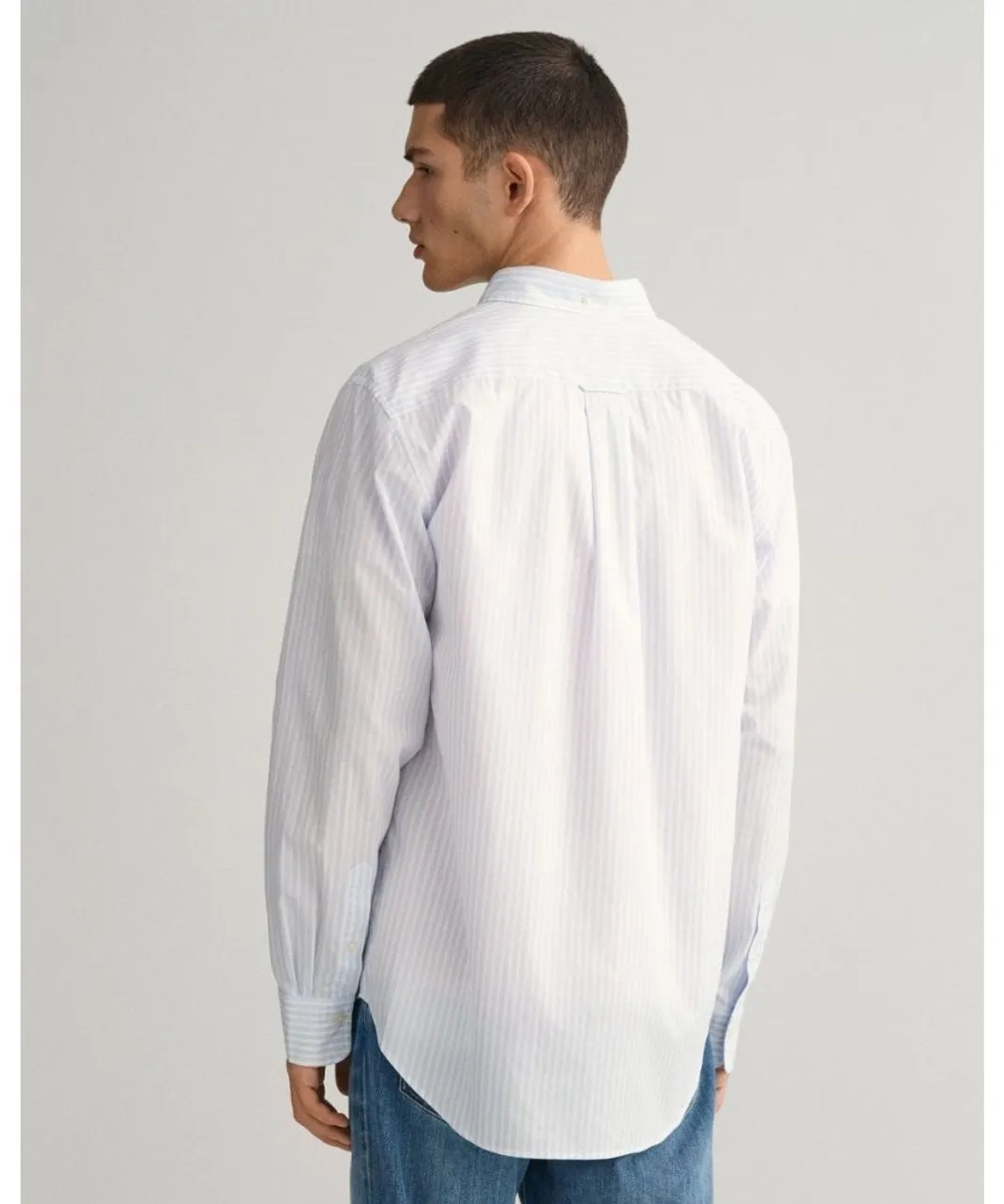 Gant Mens Regular Fit Long Sleeve Poplin Stripe Shirt - Blue