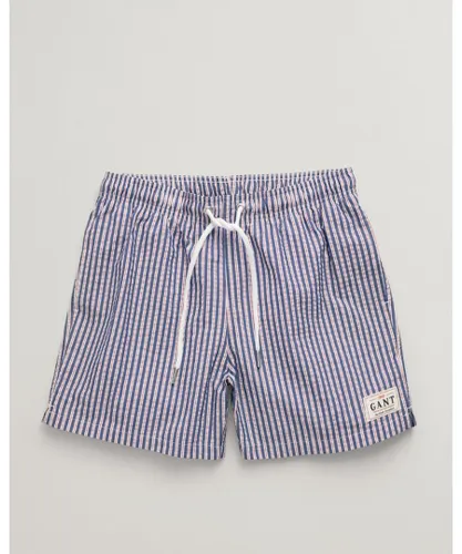 Gant Mens Regular Fit Seersucker Swim Shorts - Blue