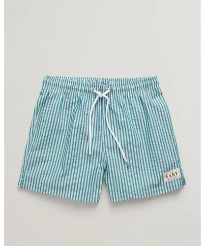 Gant Mens Regular Fit Seersucker Swim Shorts - Turquoise