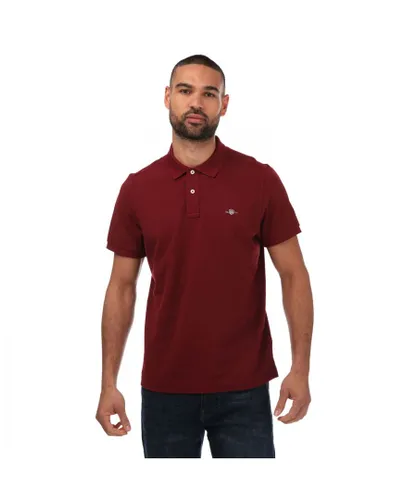 Gant Mens Regular Fit Shield Pique Polo in Red Cotton