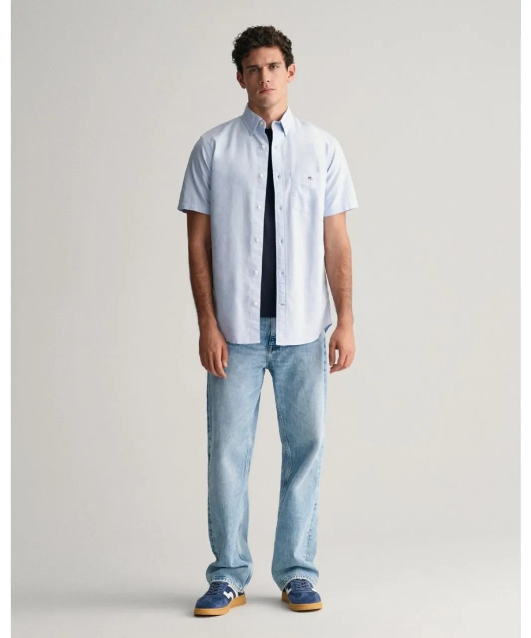 Gant Mens Regular Fit Short Sleeve Oxford Shirt - Blue