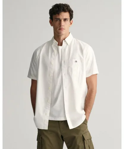 Gant Mens Regular Fit Short Sleeve Oxford Shirt - White