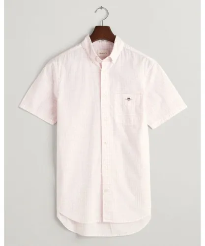 Gant Mens Regular Fit Short Sleeve Poplin Gingham Shirt - Light Pink