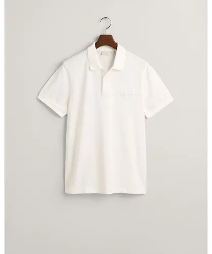 Gant Mens Regular Fit Tonal Shield Logo Short Sleeve Rugger - White Cotton