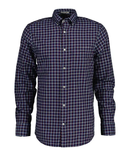 Gant Mens Regular Fit Twill Micro Multi Check Shirt in Blue Cotton