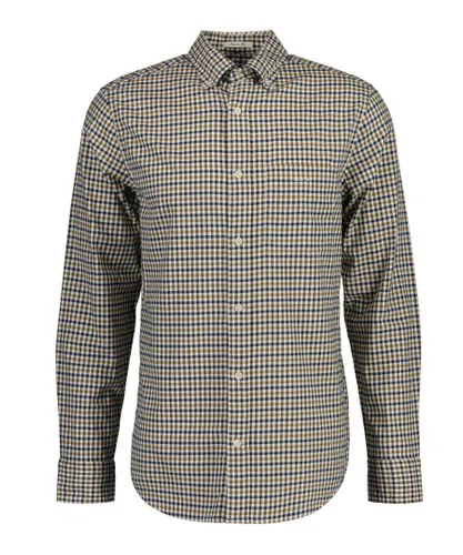Gant Mens Regular Fit Twill Micro Multi Check Shirt in Brown Cotton
