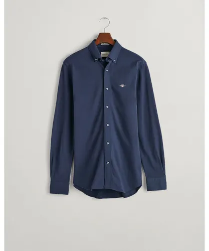 Gant Mens Regular Jersey Pique Shirt in Navy Cotton