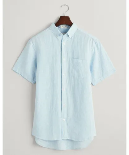 Gant Mens Regular Linen Houndstooth Short Sleeve Shirt - Blue