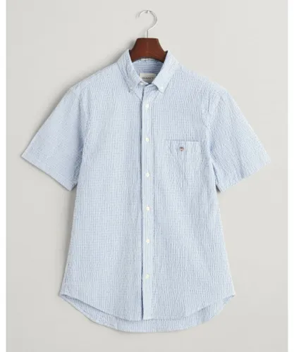Gant Mens Regular Seersucker Stripe Short Sleeve Shirt - Blue