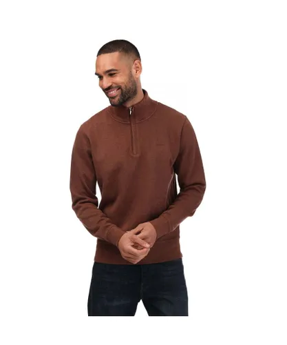 Gant Mens Sacker Rib Half-Zip Sweatshirt in Brown Cotton