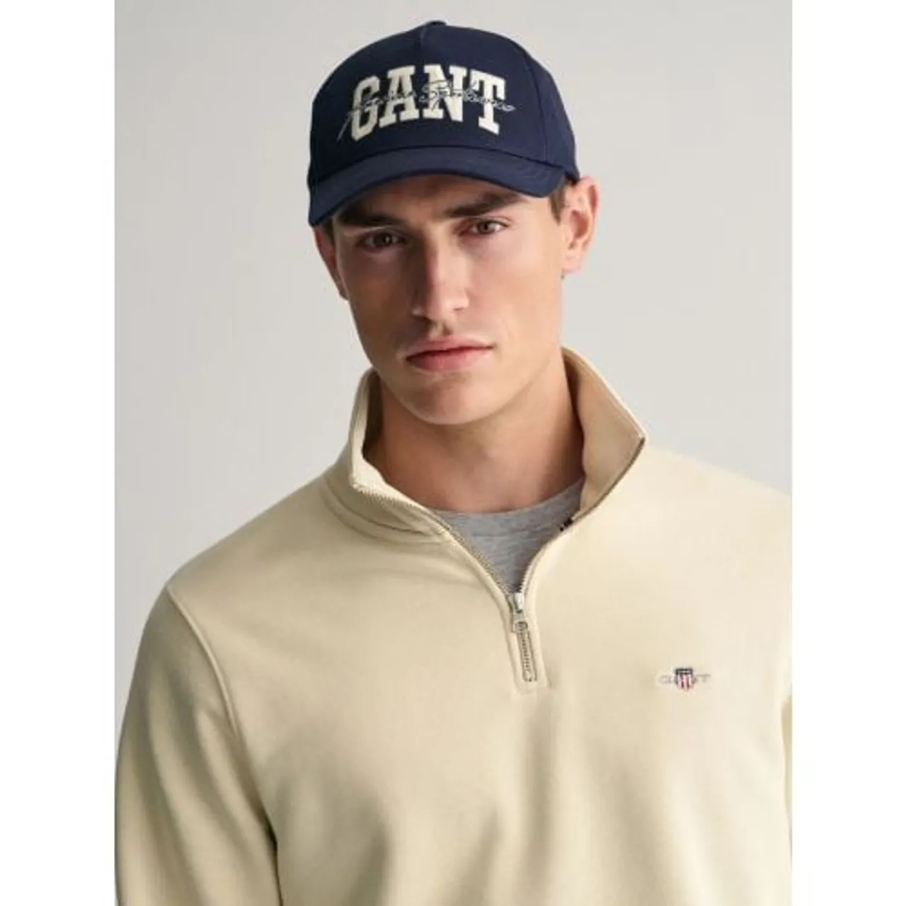 GANT Mens Silky Beige Regular Fit Shield Logo Half Zip Sweatshirt
