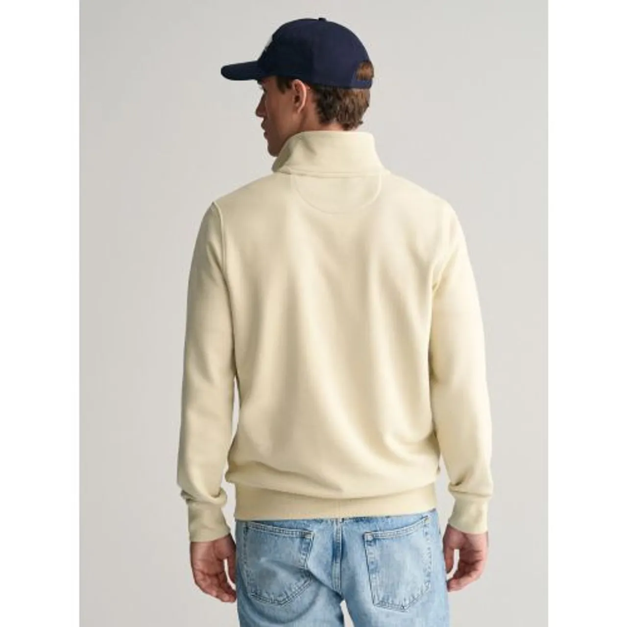 GANT Mens Silky Beige Regular Fit Shield Logo Half Zip Sweatshirt