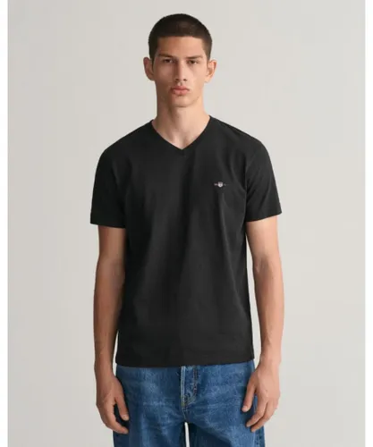 Gant Mens Slim Fit Shield V-Neck T-Shirt - Black