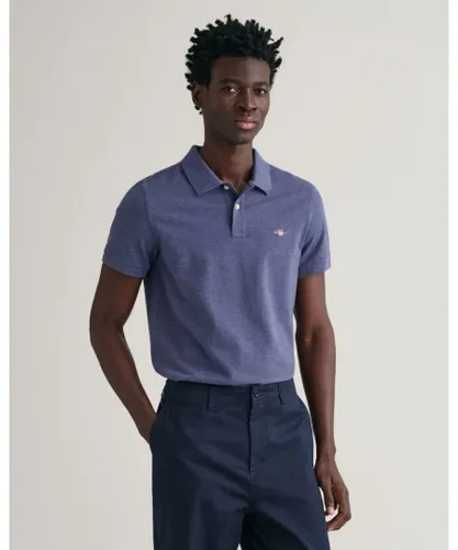 Gant Mens Slim Fit Short Sleeve Shield Logo Pique Polo - Blue Cotton
