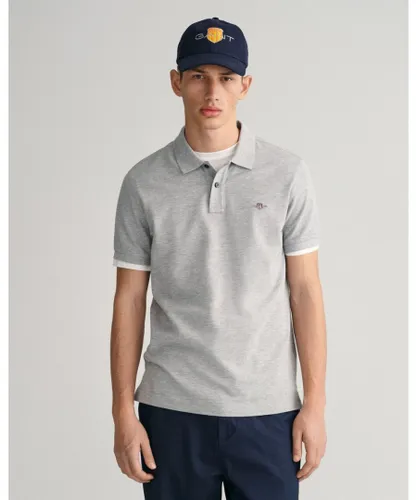 Gant Mens Slim Fit Short Sleeve Shield Logo Pique Polo - Grey Cotton