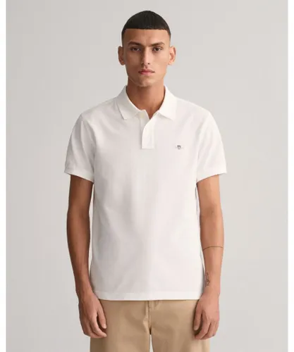 Gant Mens Slim Fit Short Sleeve Shield Logo Pique Polo - White Cotton
